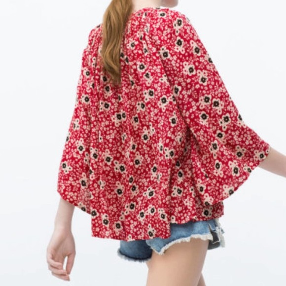 Zara Floral Print Kimono Sleeve Peasant Top XS - Picture 13 of 15